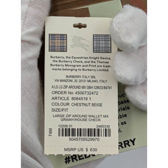 Burberry Large Check Zip Around Grainy Leather Canvas Wallet Chestnut Beige 8084 - Picture 11 of 12